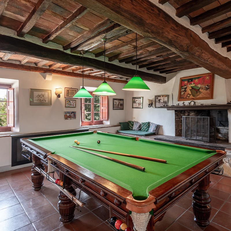 The pool table in the billiards room at Al Bastini