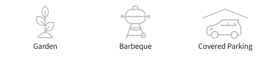 Garden, barbeque and covered parking icons