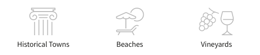 Historical towns, beaches and vineyards icons
