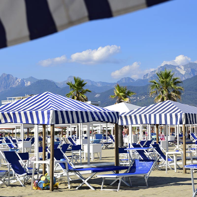 View on the Alpi Apuane from the beach of Versilia (Mediterranean Sea), Viareggio, Tuscany, Italy